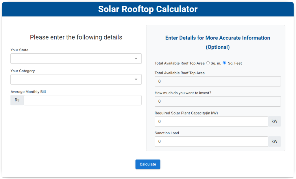 Solar Rooftop Calculator